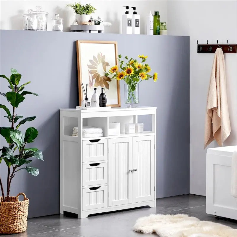 Freestanding Bathroom Floor Cabinet Storage Cabinet, White
