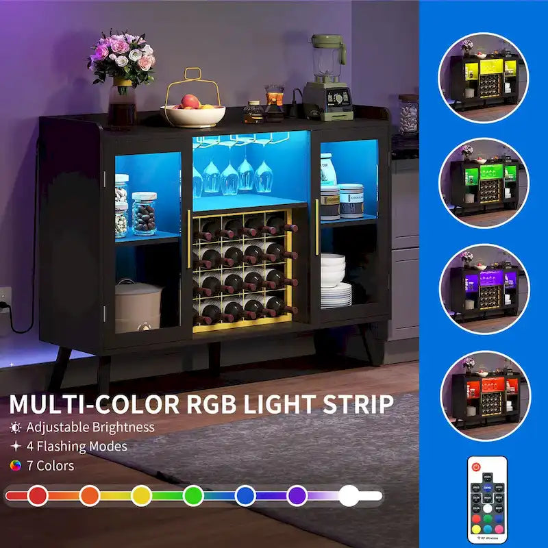 53" Wine Bar Cabinet with LED Lights & Power