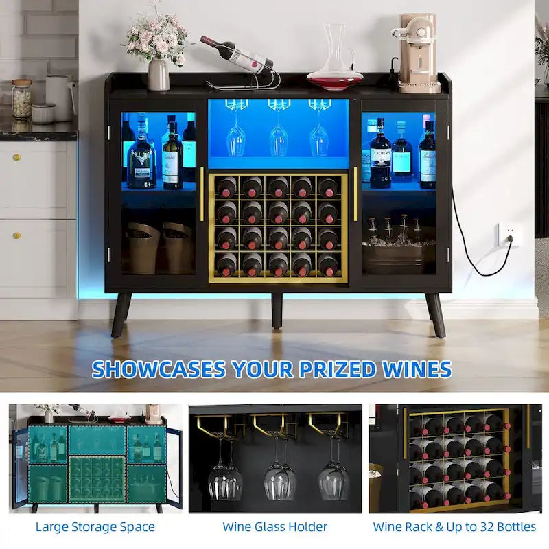 53" Wine Bar Cabinet with LED Lights & Power