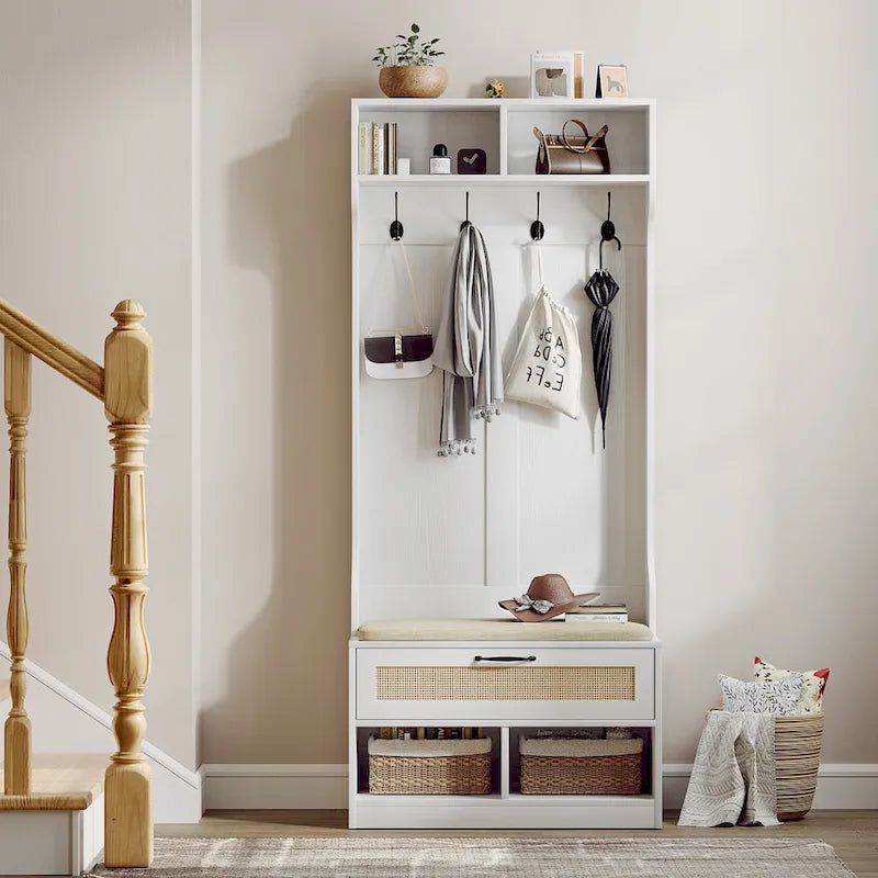 67" 3-in-1-Garderobe mit Schuhbank und Kleiderständer, 4 Haken und 6 Fächern für den Eingangsbereich