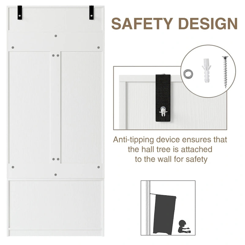 67" 3-in-1-Garderobe mit Schuhbank und Kleiderständer, 4 Haken und 6 Fächern für den Eingangsbereich