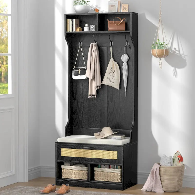 67" 3-in-1-Garderobe mit Schuhbank und Kleiderständer, 4 Haken und 6 Fächern für den Eingangsbereich