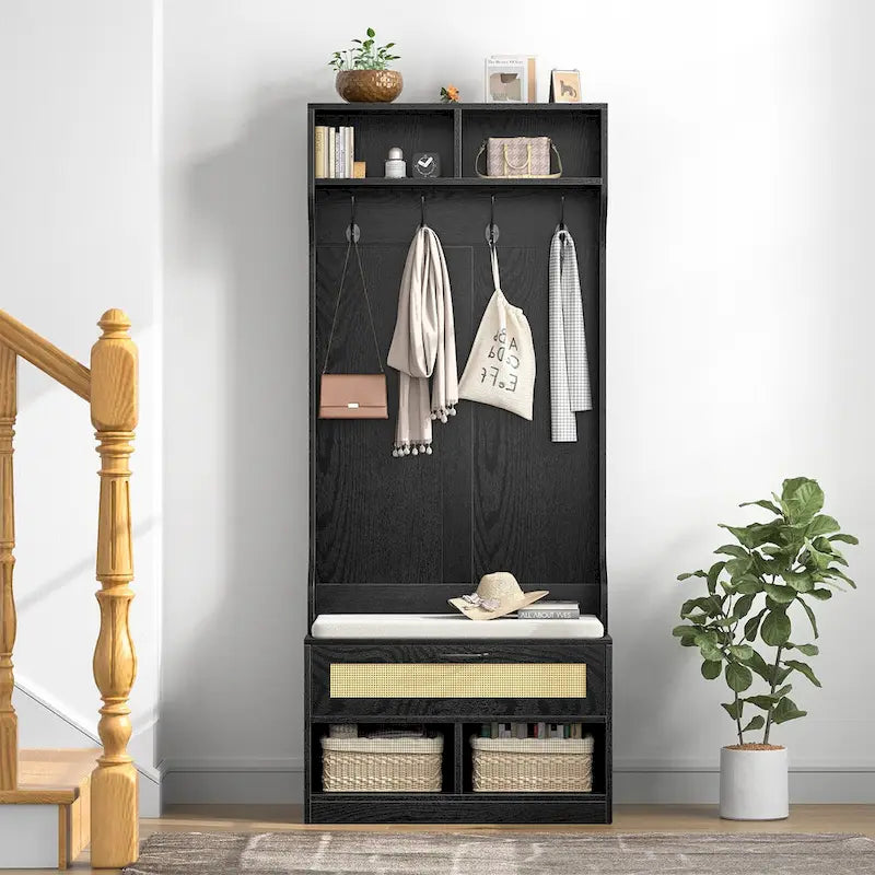 67" 3-in-1-Garderobe mit Schuhbank und Kleiderständer, 4 Haken und 6 Fächern für den Eingangsbereich
