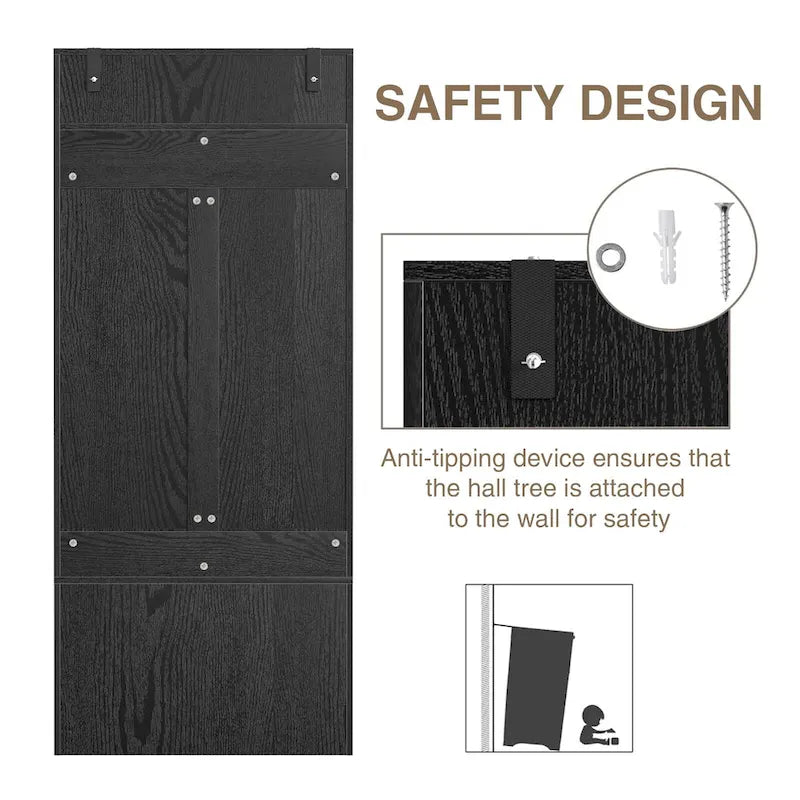67" 3-in-1-Garderobe mit Schuhbank und Kleiderständer, 4 Haken und 6 Fächern für den Eingangsbereich